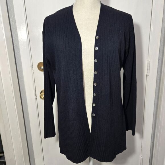 Vintage Laura Ashley Front Button Up Cardigan/Sweater Navy Blue Sz MEDIUM - Picture 2 of 11